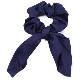 Mytoptrendz Satin Silk Scrunchie For Ponytail Holder Tail Scarf Knotted Bow Hair Ties Bobbles Elastic Boho Hair Band For Girls Women (Navy)