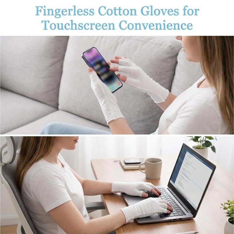 HJZHII 6 Pairs White Fingerless Gloves, White Cotton Gloves for