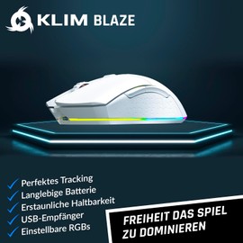 KLIM Blaze - Wiederaufladbare kabellose RGB Gaming Maus - NEU 2024 - Hochpräziser Sensor mit Langer Akkudauer - Einstellbar auf bis zu 6000 DPI - Kabel- und Funk Maus Modus (Weiß)
