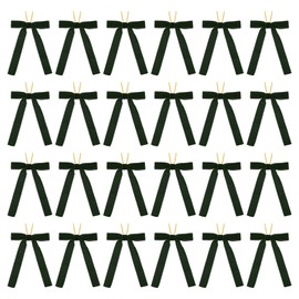PATIKIL Velvet Bows, 24 Pcs Velvet Ornaments Ribbon Gift Bows Vintage Wreath Bow for Christmas Tree Wedding Birthday Parties Decor, Dark Green (1" Width, 5x7 Inch)