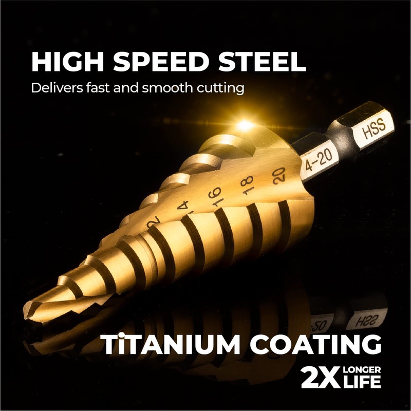 TOOLANT 4-20mm Titanium Hex Shank Step Drill Bit