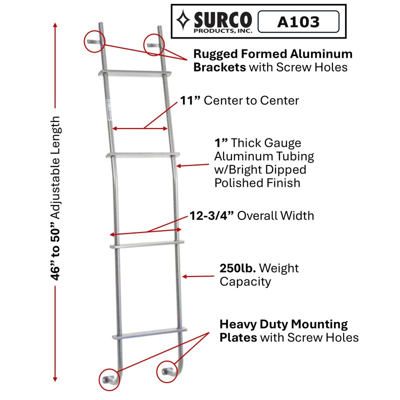 Surco A103 Universal Style Aluminum 4-Step Van Ladder - Compatible
