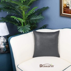BRAWARM Pack of 2 Cozy Bolster Pillow Covers Cases for Couch Sofa Home Decoration Solid Dyed Soft Faux Leather Both Sides 12 X 20 Inches Charcoal Gray