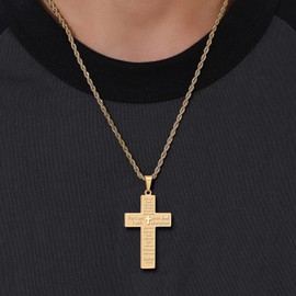 HSWYFCJY Bible Verse Cross Necklace for Men,Christian Cross Necklace for Men,Joshua 1 9 Gold Cross Pendant Necklace Baptism Confirmation First Holy Communion Christening Gifts Father's Day Gifts