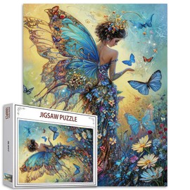 Tucocoo Beautiful Pixie Fairy Jigsaw Puzzles for Adults 1000 Pieces, Blue Butterfly Elf Art Jigsaw Puzzle 20 x 27 Inch Colorful DIY Puzzles for Home Decoration, Family Puzzle Perfect for Game Nights
