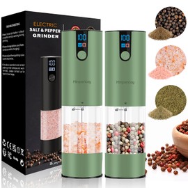 Minpenlay Electric Salt and Pepper Grinder Set Rechargeable with LED Display, Adjustable Coarseness, 120ml Container Automatic Pepper and Salt Grinder for Kitchen, Restaurant (Rubber surface - Green)