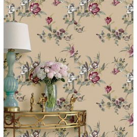 JZ·HOME 8190-10M Vintage Floral Peel and Stick Wallpaper 17.7" x 32.8ft Beige Flower Blooms Removable Contact Paper Self-Adhesive Shelf Liner Furniture Vinyl Decorative Film Roll