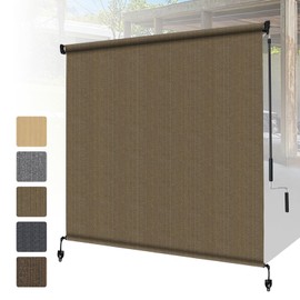 Shade&Beyond Outdoor Roller Shades with Splicing Design, 7' W x 8' H Cordless Patio Roll Up Blinds, Exterior Shade Cloth Roll for Porch, Gazebo, Pergola, Balcony, Coffee Brown