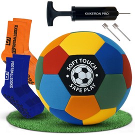 Indoor Soccer Ball Size 4 – Silent Soft Ball With 2 Non-Slip Socks & Pump | Safe Indoor ball for Hardwood Floors & Apartments |House Ball For Kids Ages 3-12 | Soccer gifts For Boys & Girls