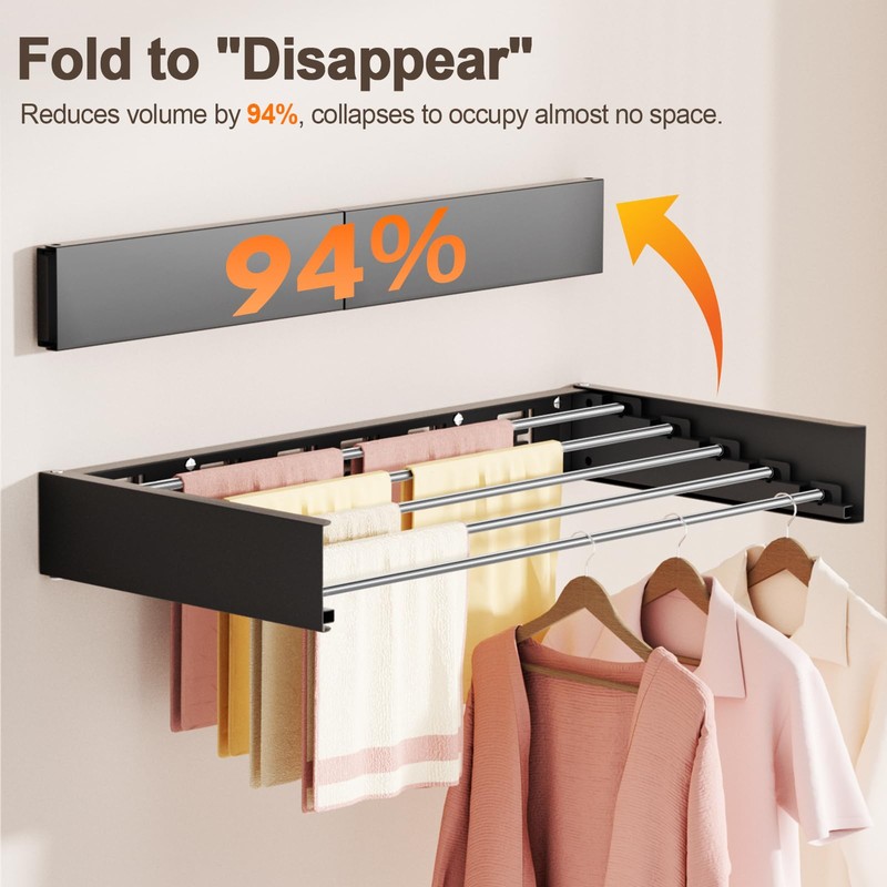 Vasunray Wall Mounted Clothes Drying Rack Folding Indoor, Foldable Laundry