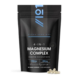 Magnesium Glycinate 4-in-1 Complex 1700mg – 90 Vegan Capsules – 400mg Elemental Magnesium High Absorption – Bisglycinate, Citrate, Malate & Taurate by Alpha01