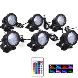 SHOYO Underwater Pond Lights, Colored Submersible Spot Lights, 36 LED Spotlight for Yard IP68 Waterproof Remote Control Multi-Color Dimmable Adjustable for Outdoor Fountain Landscape, Set of 6
