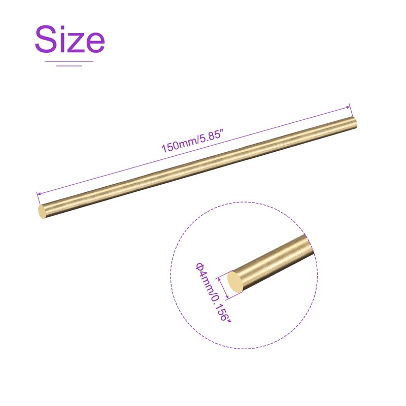 DMiotech 2Pack 4mm x 150mm, Brass Solid Round Rod, Brass