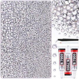30000Pcs Resin Silver Clear Rhinestones for Bedazzling Crafting with b7000 Jewelry Glue, Bulk Flatback Gems Bedazzler Kit for Crafts Clothes Shoes Fabric Nail Diamond Art, Assorted Size 2/3/4/5/6mm