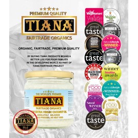 TIANA Fairtrade Organic Raw Extra Virgin Coconut Oil, Voted UK no.1 for Skin, Hair and Cooking, 350ml
