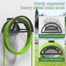 OLV Hose Holder Wall Mount, Outdoor Water Hose Holder Holds 125-ft Hose, Heavy Duty Metal Detachable Hose Hanger Reel Storage Organizer, Hose Rack for Outside Garden Lawn Yard Farm, Black