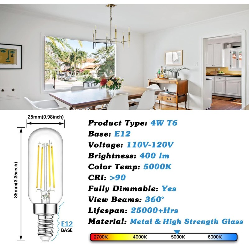 E12 LED Light Bulbs 40 Watt Equivalent, 4W Candelabra Dimmable