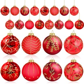 Liliful 24 Pcs Glass Christmas Ball Ornaments 2.36 Inch Red Glass Christmas Tree Decorations Xmas Tree Hanging Balls Christmas Ornaments Decoration for Trees Xmas Holiday Party Decor Gift