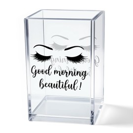 Vgrti Good Morning Beautiful Acrylic Makeup Brush Organizer Holder, Positive Affirmation Desk Acrylic Brushes Storage, Make Up Artist Gifts, Morning Affirmation Gifts for Women Wife Mom Makeup Lover