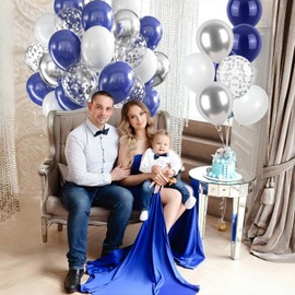 Balloons Birthday Blue and Silver, Pack of 60 12 Inch Metallic Blue and Silver Balloons, Birthday Balloons, White Silver Balloons for Birthday, Wedding, Engagement, New Year Party Decoration
