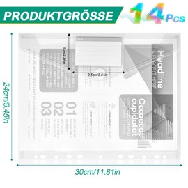 A4 Document Wallet, Pack of 14 Document Folders A4 for Filing, Transparent Pocket A4 with Velcro Fastening, 11 Hole Edge and Label Pocket, Transparent Folder for A4 Documents