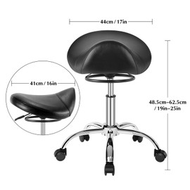 Saddle Stool with Wheels 300 lbs Weight Capacity, Heavy Duty Rolling Stool for Medical Massage Salon Kitchen Spa Drafting Nail-Tech,Height Adjustable,360 Swivel,Wide Thick Seat Padding (Plain Black)