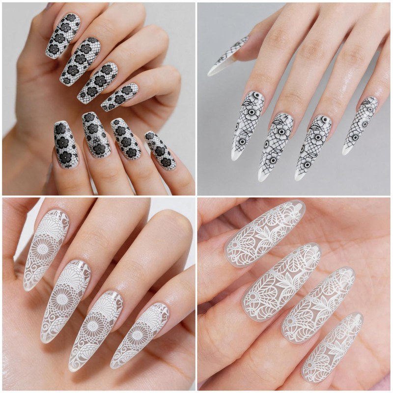 20 Rolls Black White Lace Foil for Nails Lace Nail