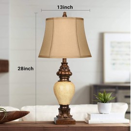 Aosute Traditional Table Lamp Set of 2, Vintage Bronze Bedside Lamps with Faux Silk Bell Shades, Farmhouse Nightstand Lamp 28in for Living Room Bedroom Office House Home Decor