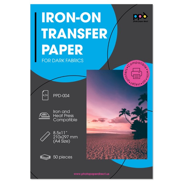 PPD Inkjet Iron on Transfer Paper for Dark T-Shirts, DIN A4, 50 Sheet