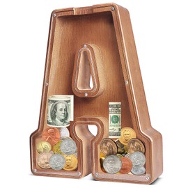 UBeesize 12in Extra Large Wooden Piggy Bank,Letter Piggy Bank for Boys Girls,Money Coin Bank for Kids,Christmas,Birthday,Children“s Gift and Home Office Decoration（A）