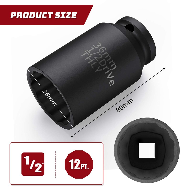 36MM 1/2" Drive Deep, Axle Nut 1/2" Impact Meter Hub