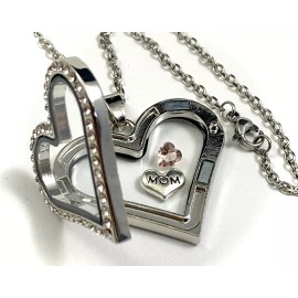 "Handmade" OCTOBER Birthstone Crystal Glass Locket Necklace Mom Floating Charm Mother Child