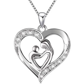 HORHEAR Día de la Madre Colgante de Corazón de Plata de Ley 925 con Incrustaciones de Circonita Cúbica Collar Regalo para Mamá, Longitud de Cadena 45 cm