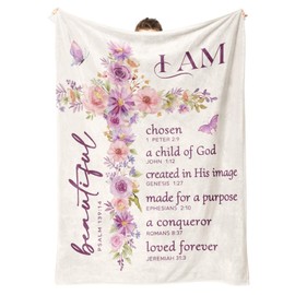 SteadStyle Christian Gifts for Women - Inspirational Religious Birthday Catholic Spiritual Baptism Floral Cross Throw Gifts for Girls, Mom, Friend, Sister, Daughter I Am A Child of God Blanket 60"x50"