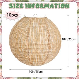 10Pcs 10" Boho Classroom Decor, Hanging Print Burlap Paper Lanterns for Classroom Ceiling Home Patio Neutral Baby Shower Bridal Shower Wedding Rustic Themed Party Decorations (10inch)