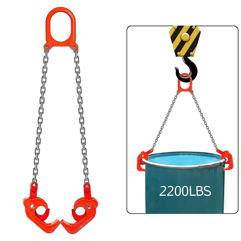 Chain Drum Lifter, 2200 Lbs 1Ton Capacity Galvanized G80 Chain