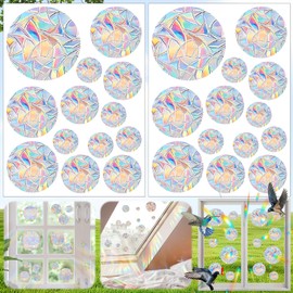 Weploda Pack of 26 Prism Window Stickers, Circle, PVC Window Stickers, Bird Protection, Anti-Collision Window Stickers, Waterproof Rainbow Film Window, Window Suncatcher Sticker, for Door Windows