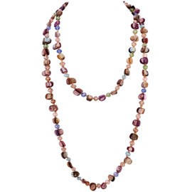 Hanary Colorful Irregular Beaded Long Necklace, Coated Reflective Glass Beads, Vintage Chunky Jewelry for Women