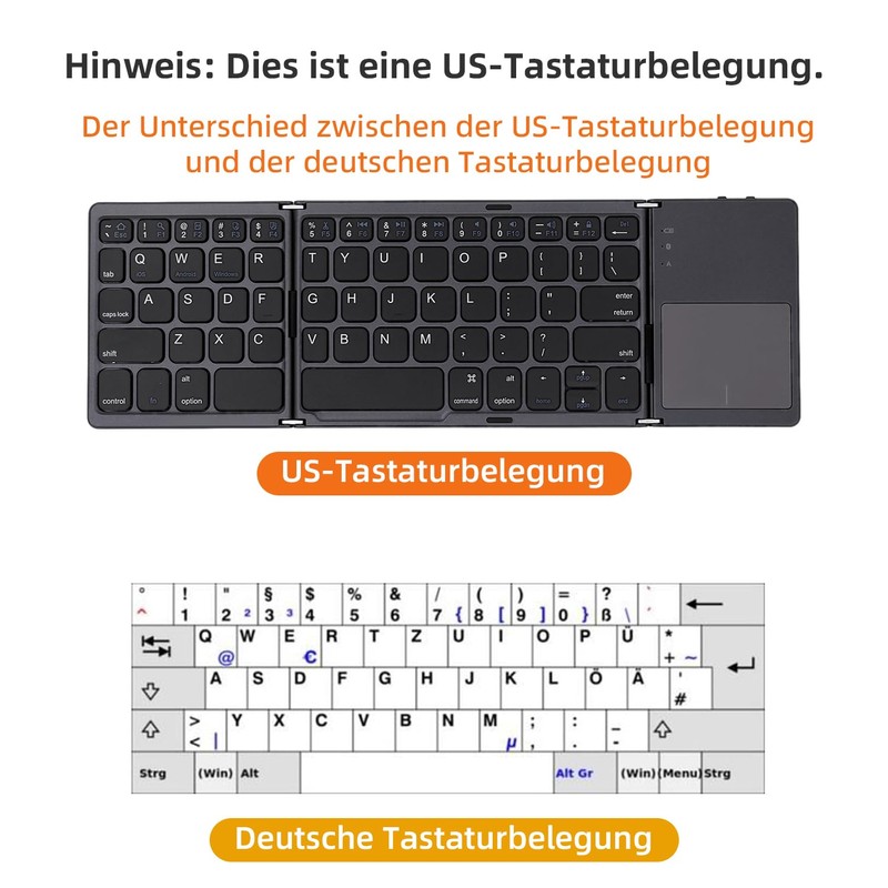 Mcbazel Faltbare Tastatur Bluetooth 5.0 mit Touchpad, Tragbare Kabellose Tastatur