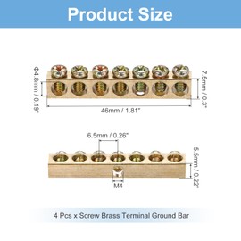 MECCANIXITY 4 Pcs Terminal Ground Bar, 7 Positions Screw Brass Terminal Ground Bar, M4 5.5x7.5mm Screw Block Barrier Brass for Electrical Devices