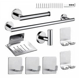 9 Piezas Juego Accesorios para Baños Toalleros Acero Inoxidable  Acero Inoxidable SUS304, Montaje en Pared, Ganchos Multifuncionales (Plateado)
