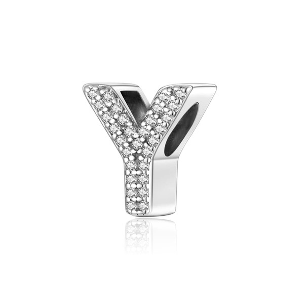 Symretie Alphabet A-Z Initial Bead Charms Sterling Silver with Cubic