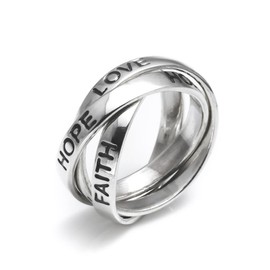 Silverly Russian Wedding Ring His and Hers - Classic 925 Sterling Silver Rings for Women - Triple Band - Love Faith Hope Words Engraved Multiband Wedding Ring - Mum Daughter Auntie Gifts