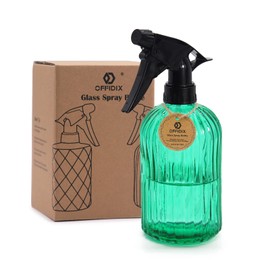 OFFIDIX Glass Spray Bottle, Fine Mist Plant Mister Handheld Pressure Spray Bottles,0.4L/13.5oz Watering Can with Adjustable Nozzle for Outdoor Indoor Gardening and Cleaning Work (Green)
