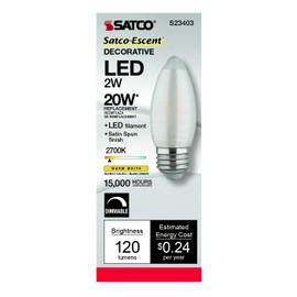 Satco S23403 2 watt C11 LED; Satin Spun; Clear; Medium Base; 2700K; 120 lumens; 120 Volts 6-Pack