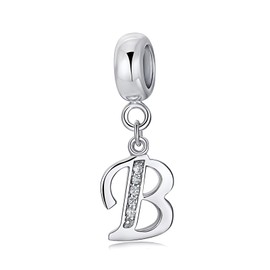 Symretie Women's 925 Sterling Silver Charms Pendant Letter A-Z Silver Initial Pendant Compatible with European Bracelets and Necklace, Silver