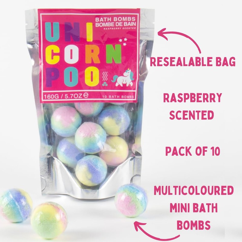 Gift Republic Unicorn Poo Bath Bombs Raspberry Scented Mini Colourful