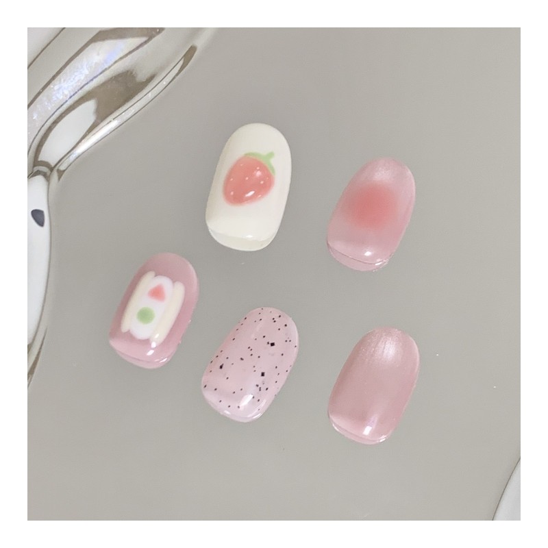[Handmade Nail Tips] StrawberrySandwich Nail Tips - Short Oval /