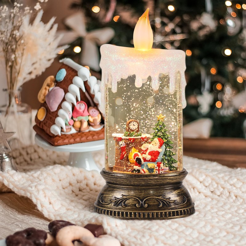 Wondise Rechargeable Musical Santa Snow Globe Lantern with 6H Timer,