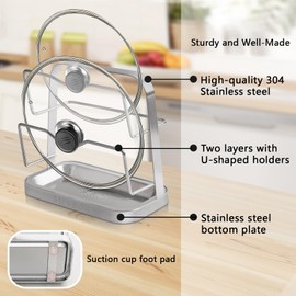 Puliyunxiang Pot Lid Holder While Cooking, 304 Stainless Steel Pot Lid Organizer and Spoon Rest for Stove top, Multifunctional Pot Lid Rack and Spoon Rest for Kitchen Counter